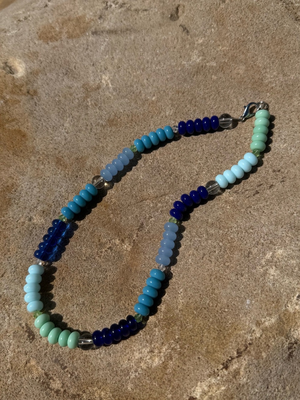 Handmade Glass Blue & Mint Beaded Necklace